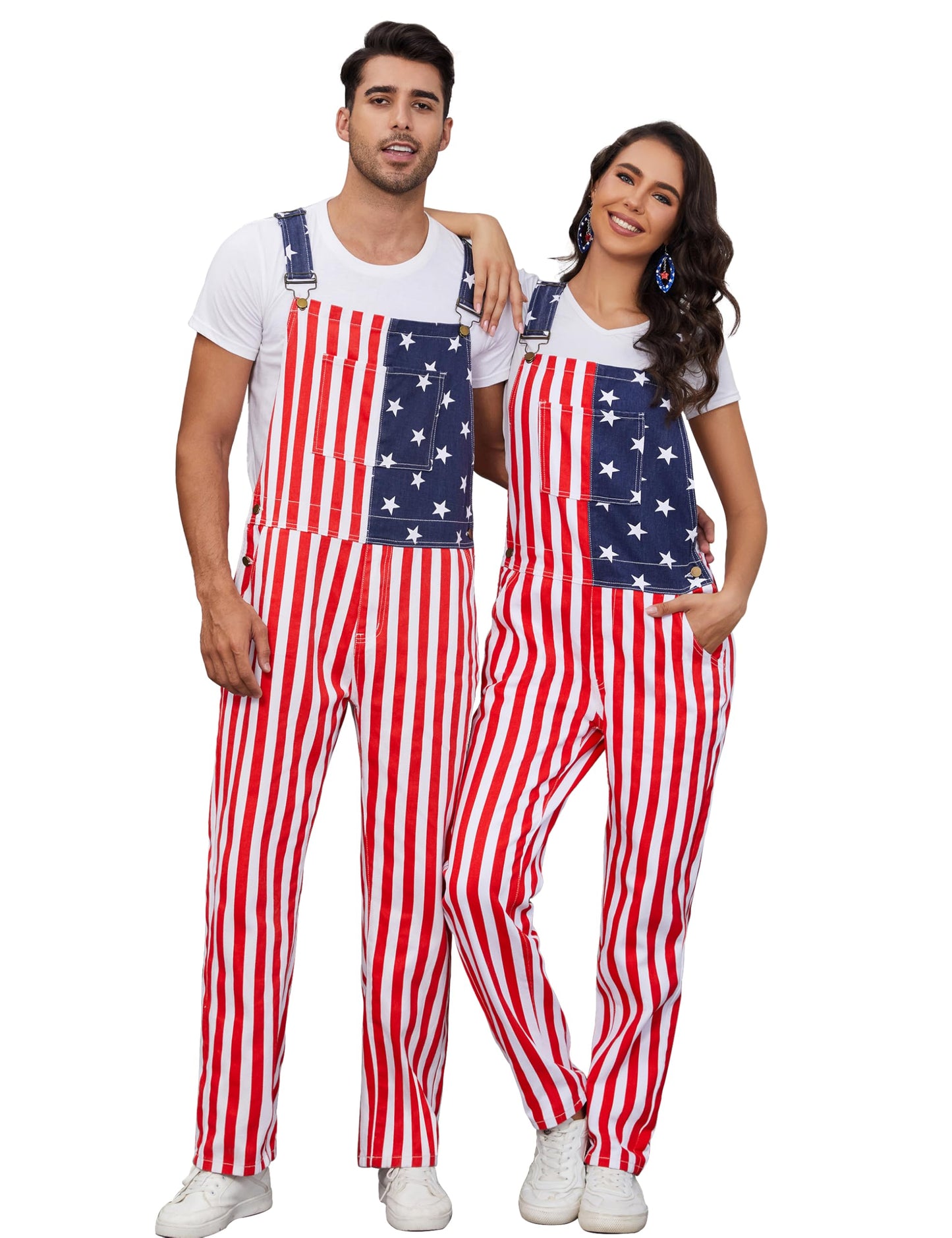 Mens woman American Flag Bib Overalls With Zipper Denim Romper Adjustable Straps Usa Onesie 4th of July Jumpsuit